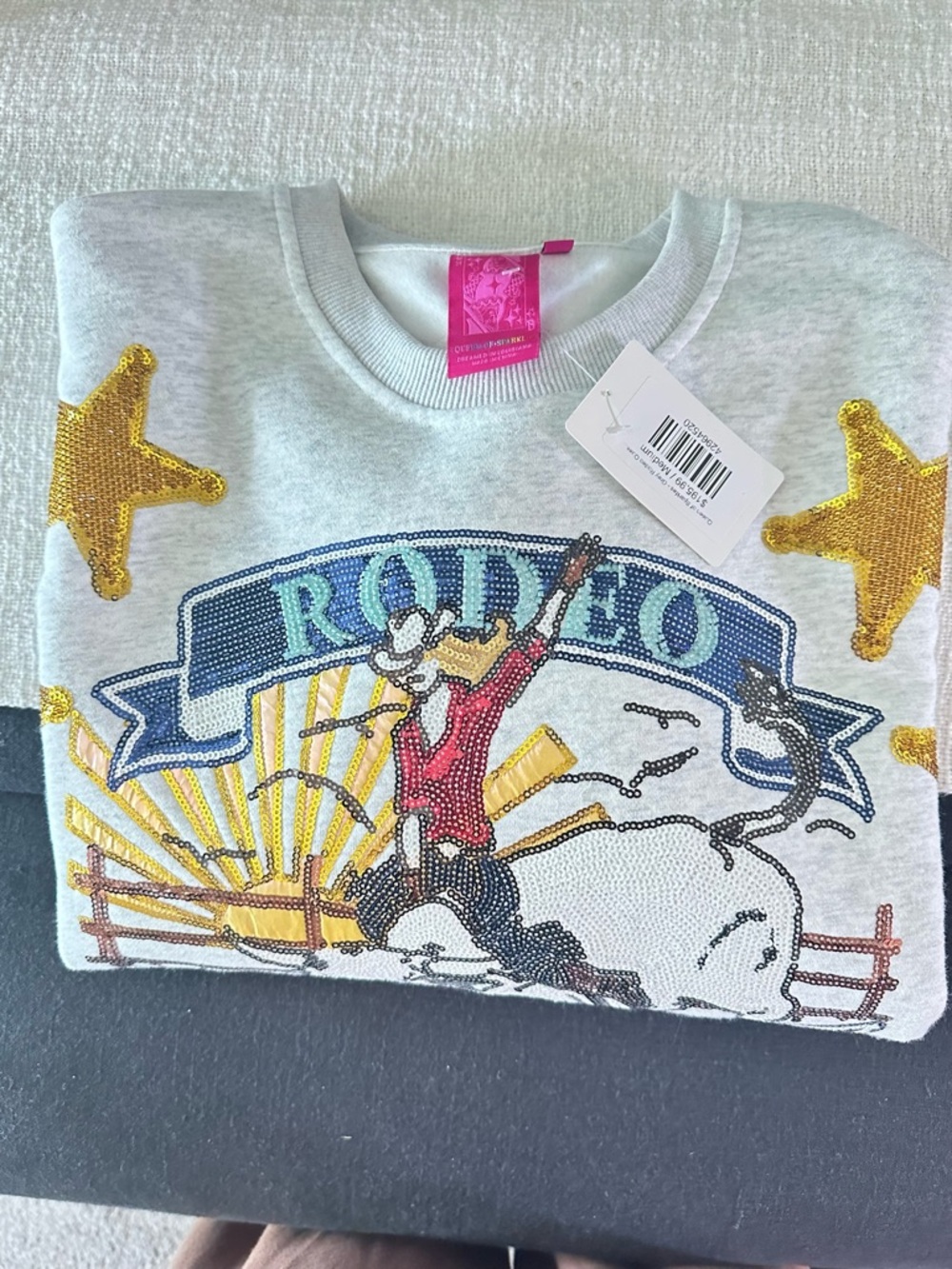 QUEEN OF SPARKLES Rodeo Pink Label Embellished Graphic Sweatshirt - Picture 7 of 9
